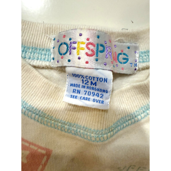 Vintage Offspring Baby Shirt 12M Hong Kong 100% Cotton Snap Pastel Print Top - Picture 4 of 4
